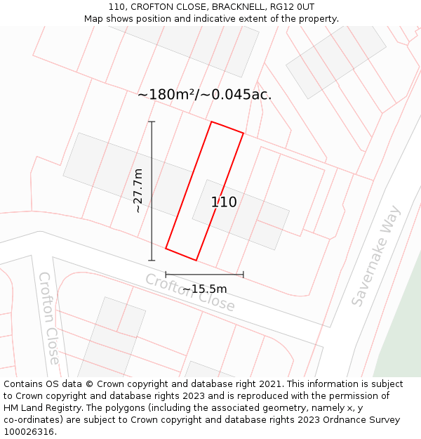 110, CROFTON CLOSE, BRACKNELL, RG12 0UT: Plot and title map