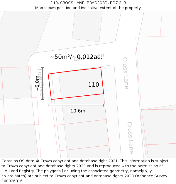 110, CROSS LANE, BRADFORD, BD7 3LB: Plot and title map