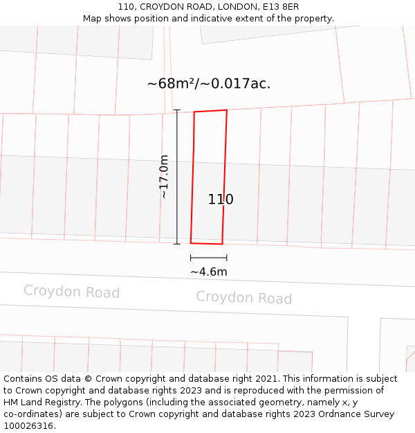 110, CROYDON ROAD, LONDON, E13 8ER: Plot and title map