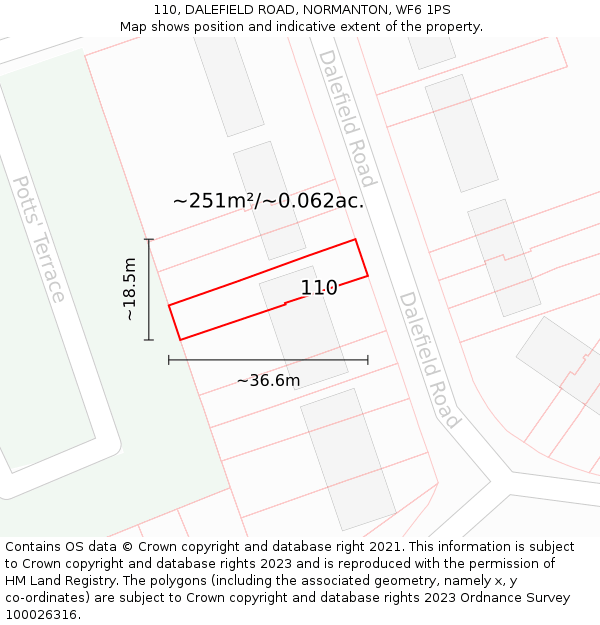 110, DALEFIELD ROAD, NORMANTON, WF6 1PS: Plot and title map