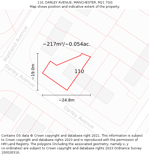 110, DARLEY AVENUE, MANCHESTER, M21 7GG: Plot and title map