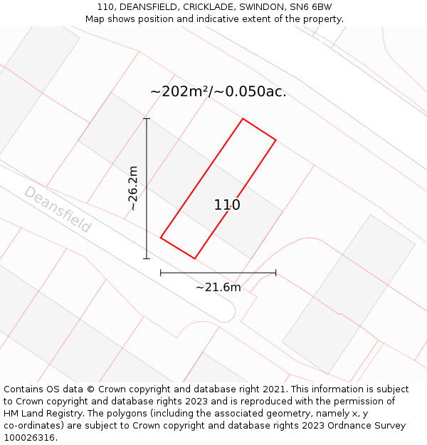 110, DEANSFIELD, CRICKLADE, SWINDON, SN6 6BW: Plot and title map