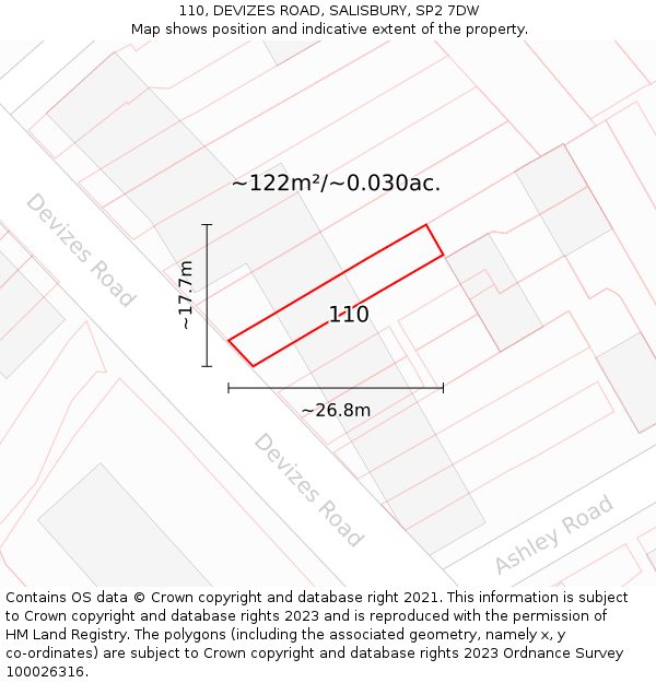 110, DEVIZES ROAD, SALISBURY, SP2 7DW: Plot and title map