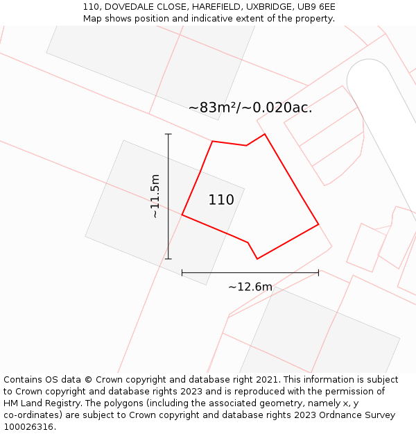 110, DOVEDALE CLOSE, HAREFIELD, UXBRIDGE, UB9 6EE: Plot and title map