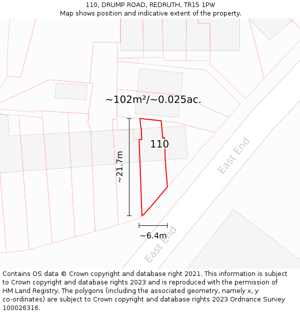110, DRUMP ROAD, REDRUTH, TR15 1PW: Plot and title map