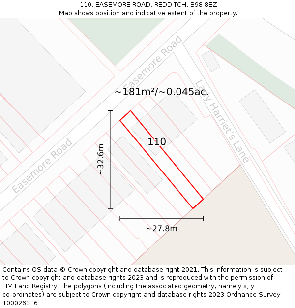 110, EASEMORE ROAD, REDDITCH, B98 8EZ: Plot and title map