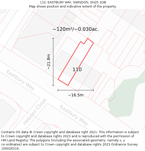 110, EASTBURY WAY, SWINDON, SN25 2GB: Plot and title map