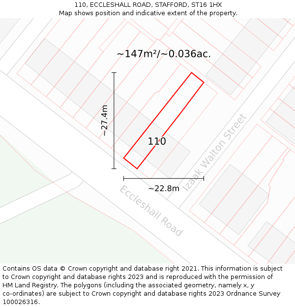 110, ECCLESHALL ROAD, STAFFORD, ST16 1HX: Plot and title map