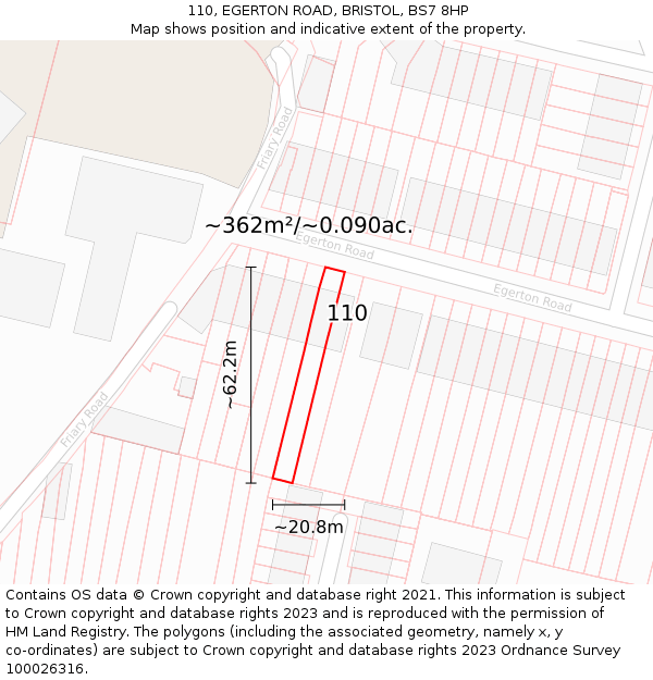 110, EGERTON ROAD, BRISTOL, BS7 8HP: Plot and title map