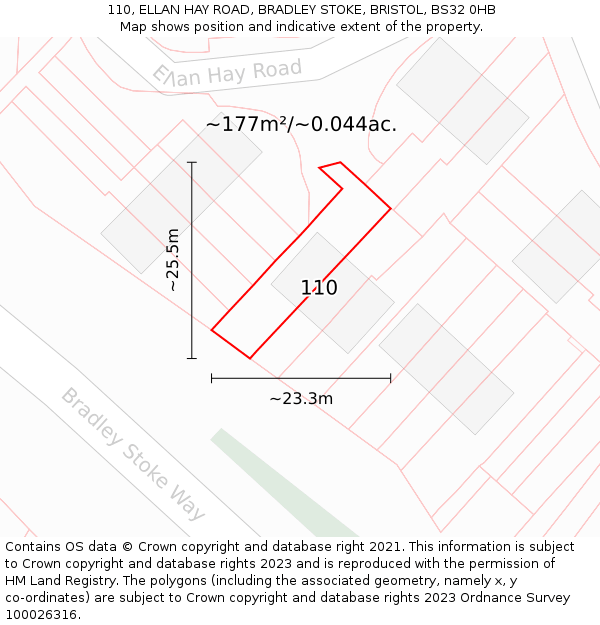 110, ELLAN HAY ROAD, BRADLEY STOKE, BRISTOL, BS32 0HB: Plot and title map