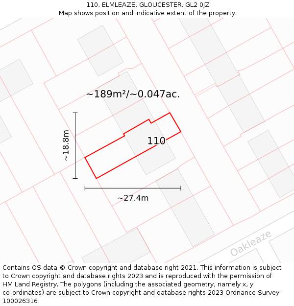 110, ELMLEAZE, GLOUCESTER, GL2 0JZ: Plot and title map