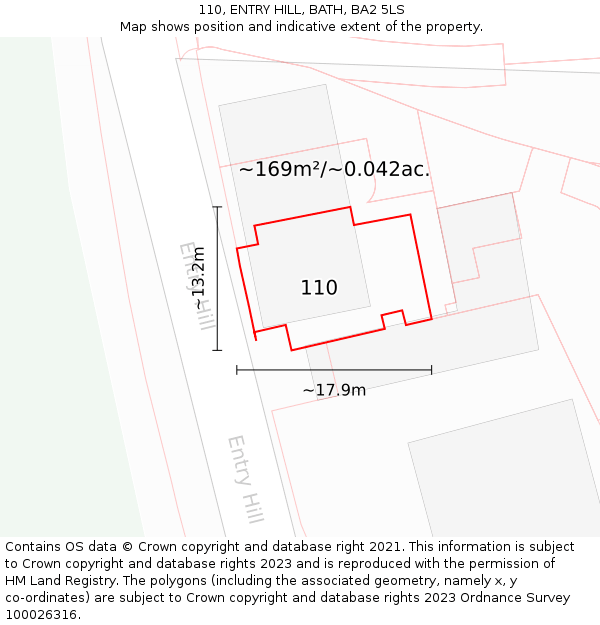 110, ENTRY HILL, BATH, BA2 5LS: Plot and title map