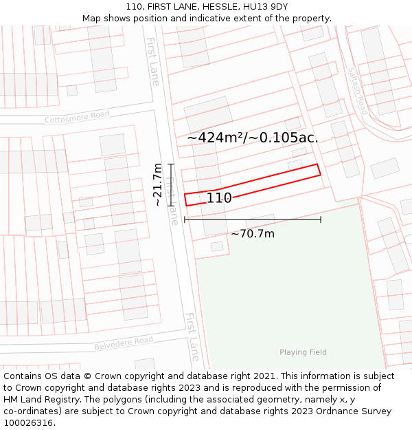 110, FIRST LANE, HESSLE, HU13 9DY: Plot and title map