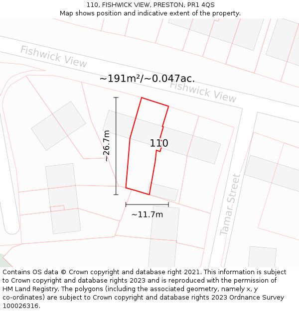 110, FISHWICK VIEW, PRESTON, PR1 4QS: Plot and title map