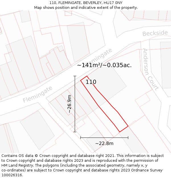 110, FLEMINGATE, BEVERLEY, HU17 0NY: Plot and title map