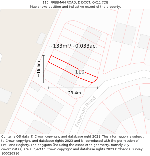 110, FREEMAN ROAD, DIDCOT, OX11 7DB: Plot and title map
