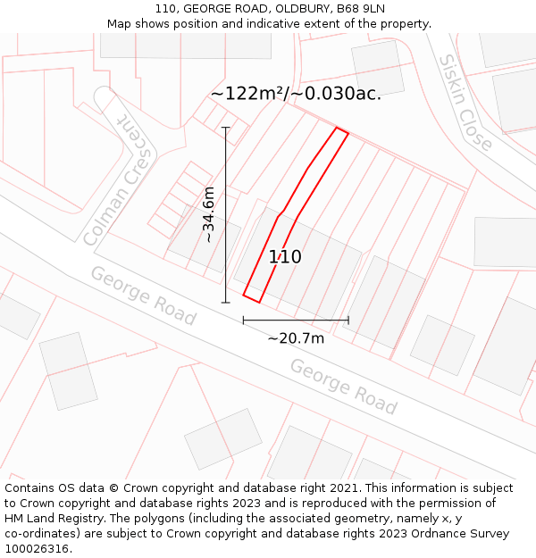 110, GEORGE ROAD, OLDBURY, B68 9LN: Plot and title map