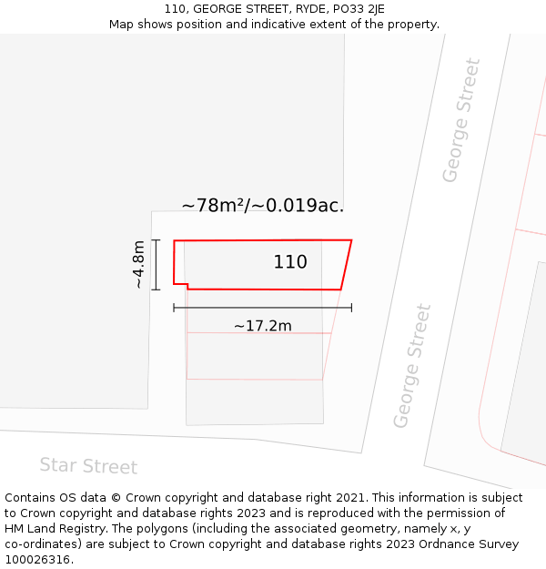 110, GEORGE STREET, RYDE, PO33 2JE: Plot and title map