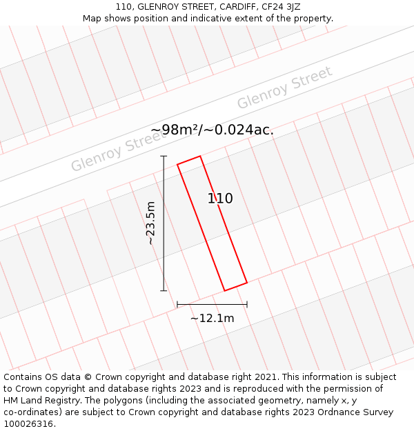 110, GLENROY STREET, CARDIFF, CF24 3JZ: Plot and title map