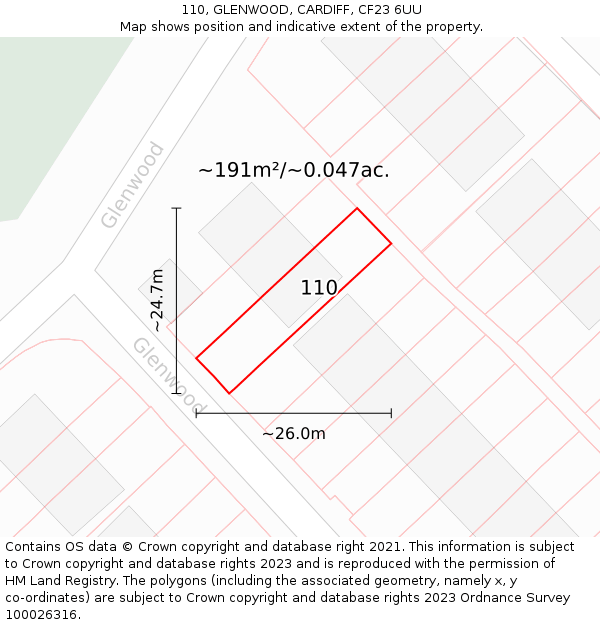 110, GLENWOOD, CARDIFF, CF23 6UU: Plot and title map