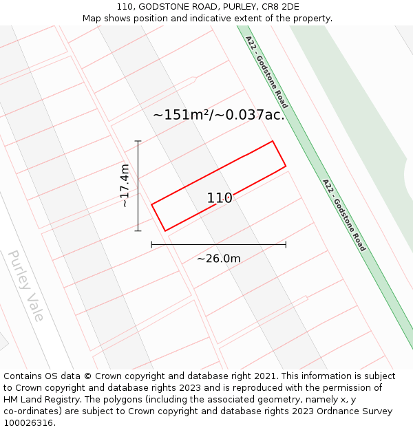 110, GODSTONE ROAD, PURLEY, CR8 2DE: Plot and title map