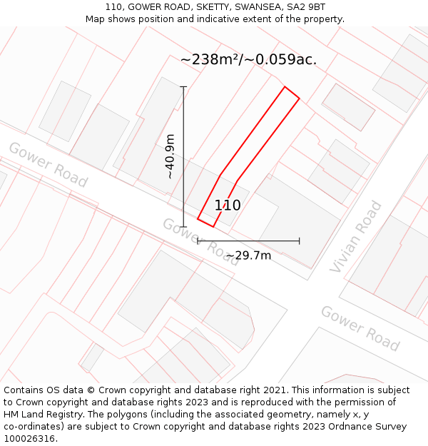 110, GOWER ROAD, SKETTY, SWANSEA, SA2 9BT: Plot and title map