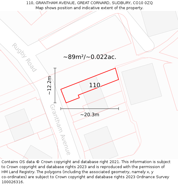 110, GRANTHAM AVENUE, GREAT CORNARD, SUDBURY, CO10 0ZQ: Plot and title map