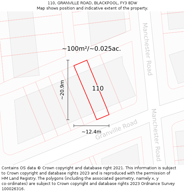 110, GRANVILLE ROAD, BLACKPOOL, FY3 8DW: Plot and title map