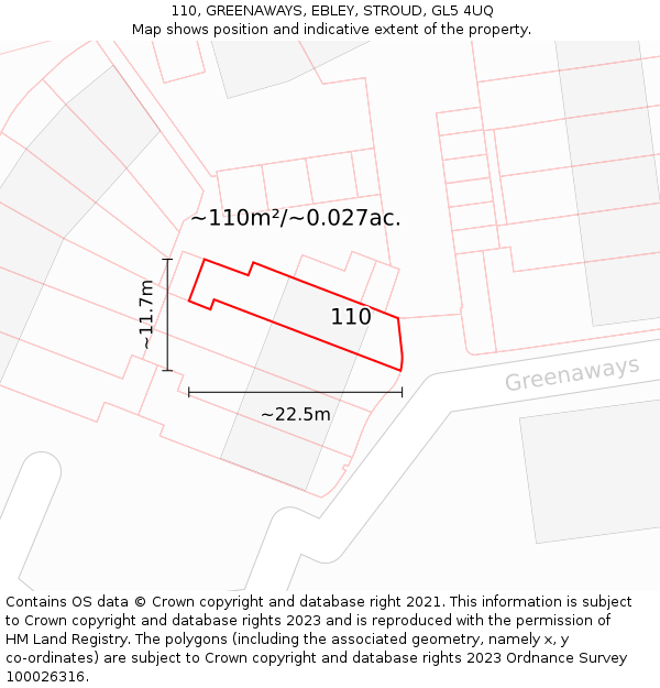 110, GREENAWAYS, EBLEY, STROUD, GL5 4UQ: Plot and title map