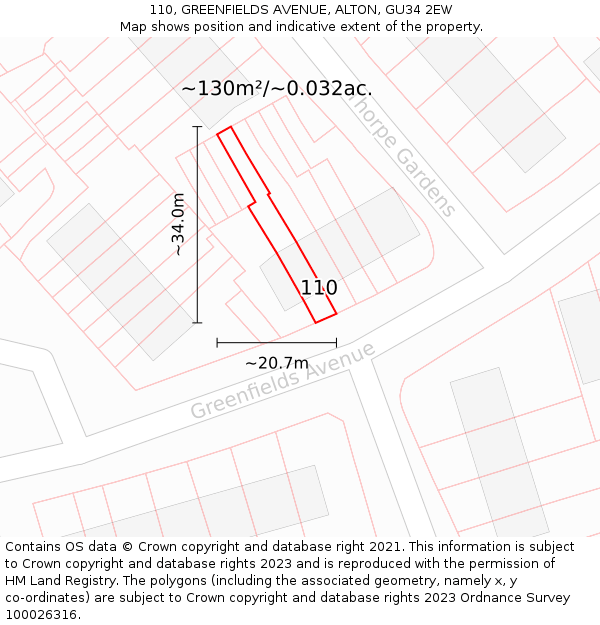 110, GREENFIELDS AVENUE, ALTON, GU34 2EW: Plot and title map