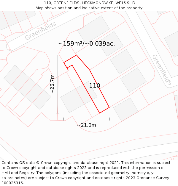 110, GREENFIELDS, HECKMONDWIKE, WF16 9HD: Plot and title map