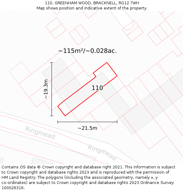 110, GREENHAM WOOD, BRACKNELL, RG12 7WH: Plot and title map