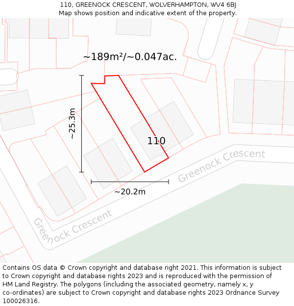 110, GREENOCK CRESCENT, WOLVERHAMPTON, WV4 6BJ: Plot and title map