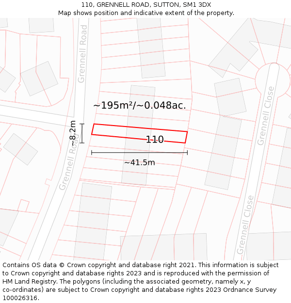 110, GRENNELL ROAD, SUTTON, SM1 3DX: Plot and title map