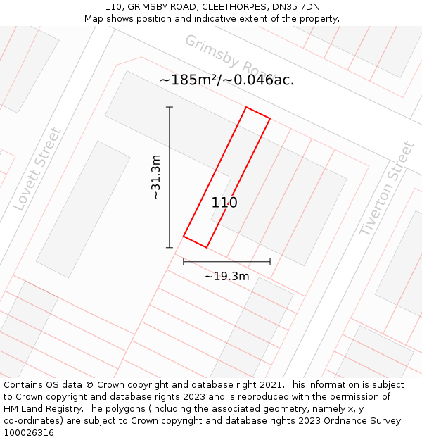 110, GRIMSBY ROAD, CLEETHORPES, DN35 7DN: Plot and title map
