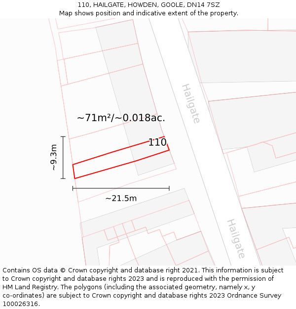 110, HAILGATE, HOWDEN, GOOLE, DN14 7SZ: Plot and title map