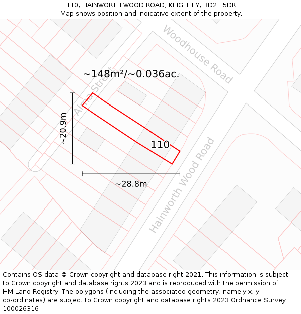 110, HAINWORTH WOOD ROAD, KEIGHLEY, BD21 5DR: Plot and title map