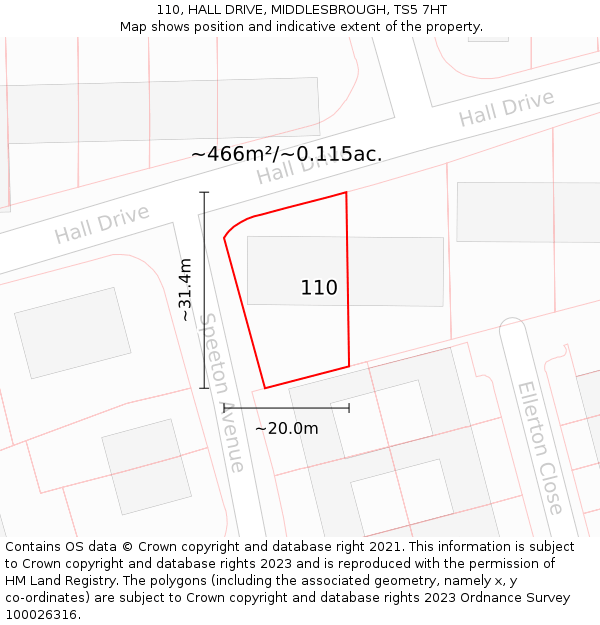 110, HALL DRIVE, MIDDLESBROUGH, TS5 7HT: Plot and title map