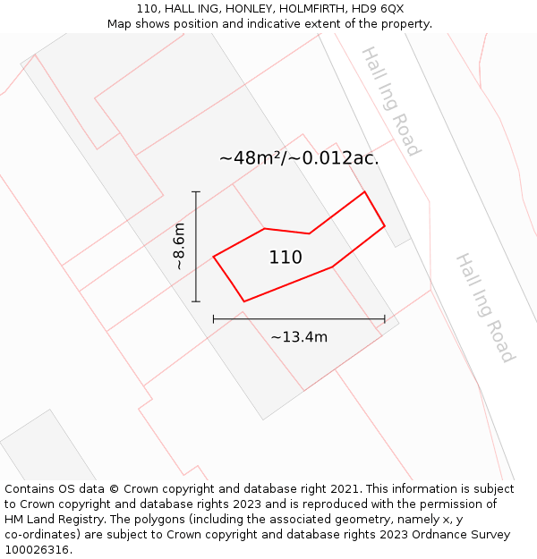 110, HALL ING, HONLEY, HOLMFIRTH, HD9 6QX: Plot and title map
