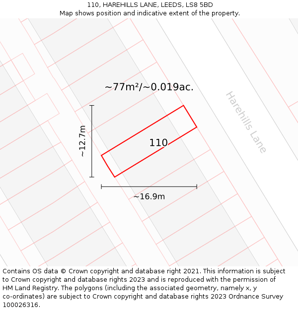 110, HAREHILLS LANE, LEEDS, LS8 5BD: Plot and title map
