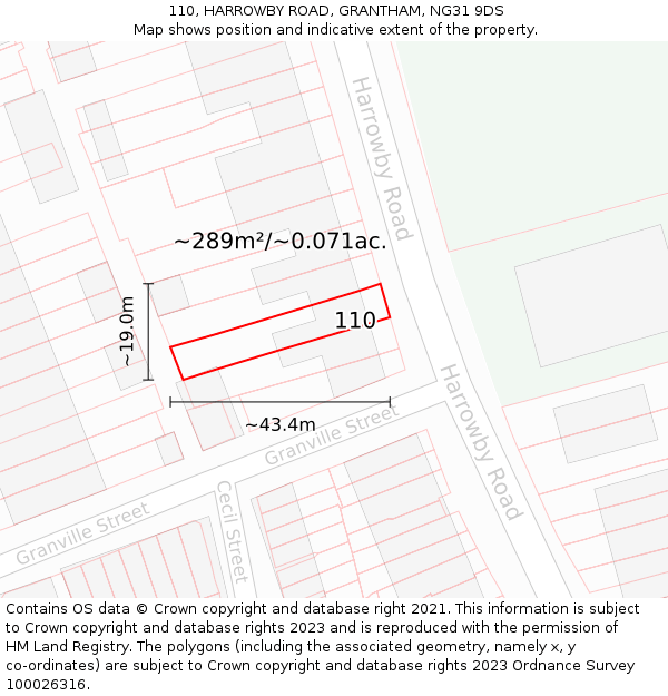 110, HARROWBY ROAD, GRANTHAM, NG31 9DS: Plot and title map