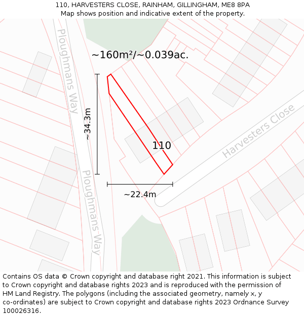 110, HARVESTERS CLOSE, RAINHAM, GILLINGHAM, ME8 8PA: Plot and title map
