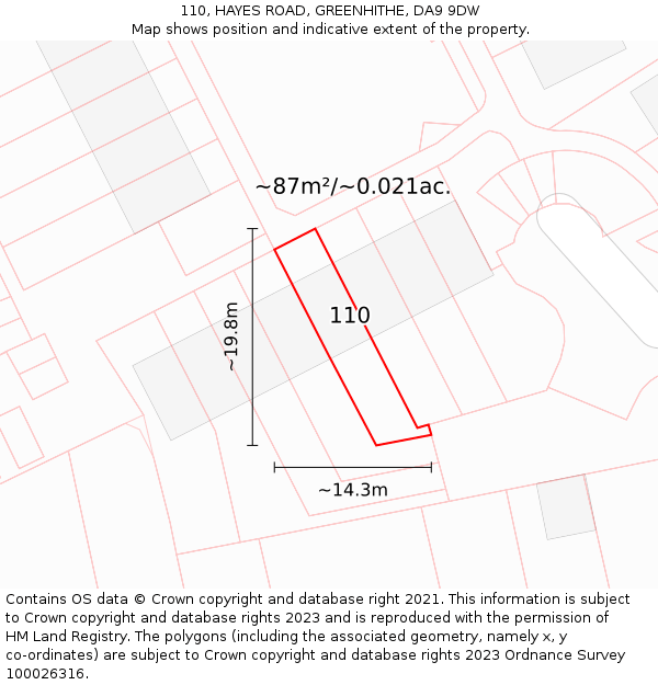 110, HAYES ROAD, GREENHITHE, DA9 9DW: Plot and title map