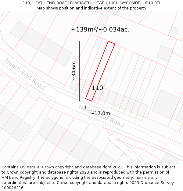 110, HEATH END ROAD, FLACKWELL HEATH, HIGH WYCOMBE, HP10 9EL: Plot and title map