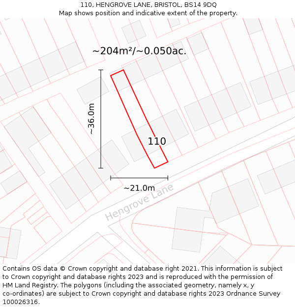 110, HENGROVE LANE, BRISTOL, BS14 9DQ: Plot and title map
