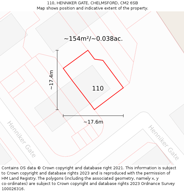 110, HENNIKER GATE, CHELMSFORD, CM2 6SB: Plot and title map