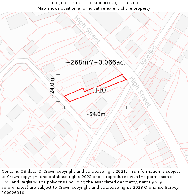 110, HIGH STREET, CINDERFORD, GL14 2TD: Plot and title map