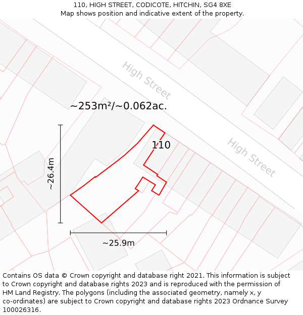 110, HIGH STREET, CODICOTE, HITCHIN, SG4 8XE: Plot and title map