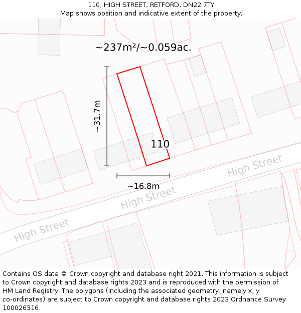 110, HIGH STREET, RETFORD, DN22 7TY: Plot and title map