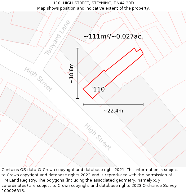110, HIGH STREET, STEYNING, BN44 3RD: Plot and title map